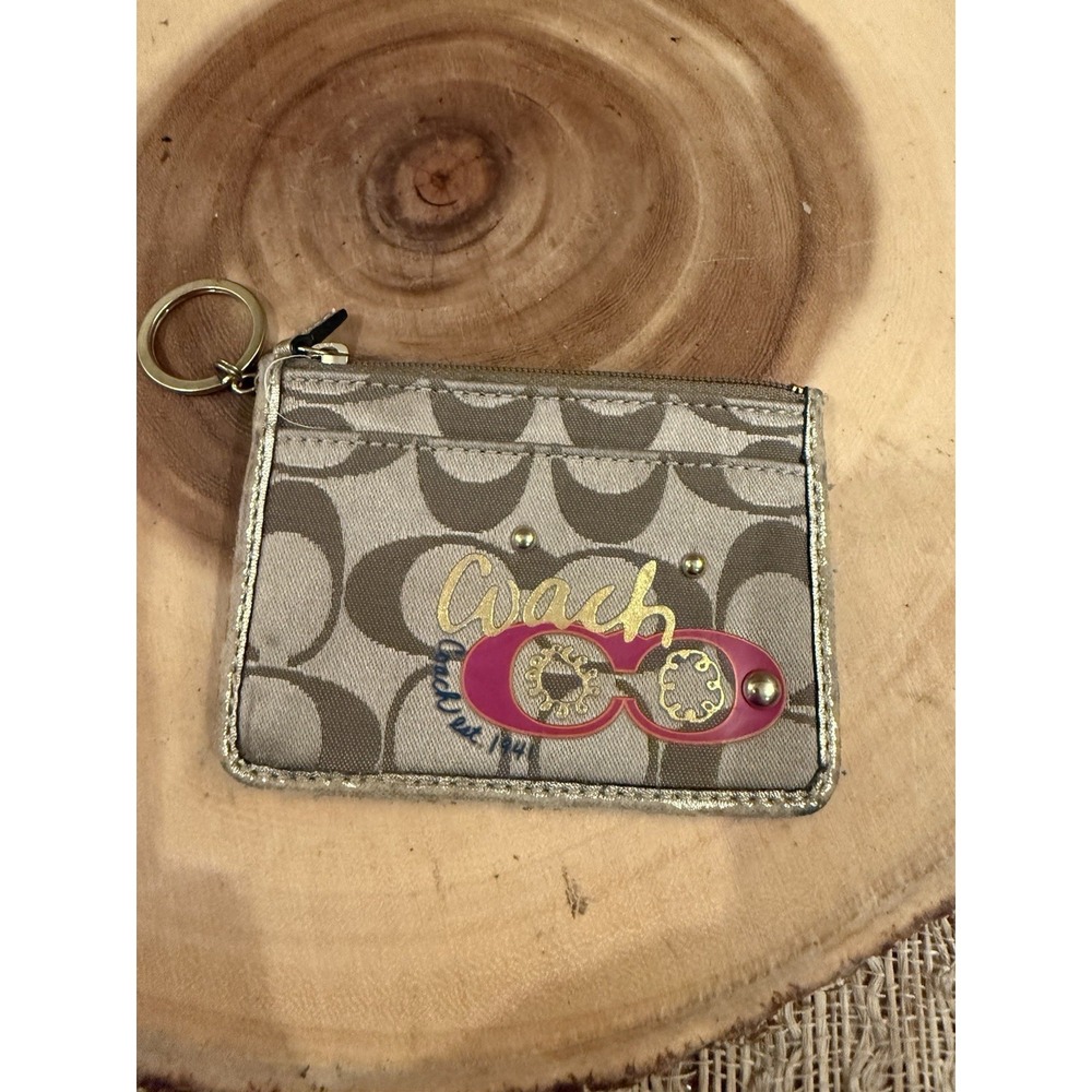 COACH Signature Poppy Graffiti Coin Holder Key Chain Wristlet